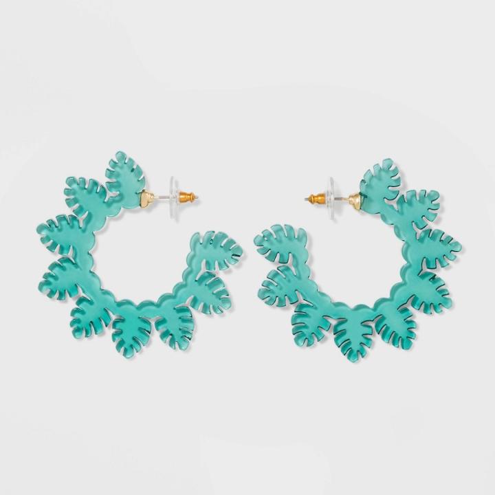 Sugarfix By Baublebar Monstera Leaf Hoop Earrings - Green, Women's