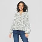 Women's Floral Print Long Sleeve Peasant Top - Universal Thread White
