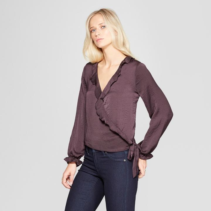 Women's Long Sleeve Satin Wrap Top - Xhilaration Purple