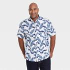 Men's Big & Tall Printed Standard Fit Stretch Poplin Short Sleeve Button-down Shirt - Goodfellow & Co Natural White