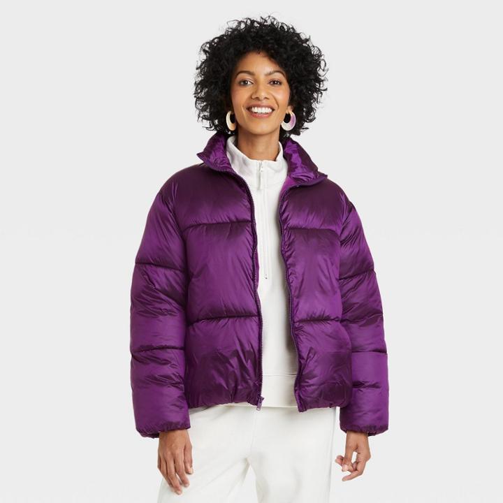 Women's Short Shine Puffer Jacket - A New Day Purple