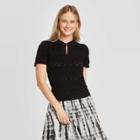 Women's Short Sleeve Pointelle Polo Pullover Sweater - Who What Wear Black