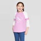 Girls' 3/4 Sleeve Unicorn Print Baseball T-shirt - Cat & Jack Purple