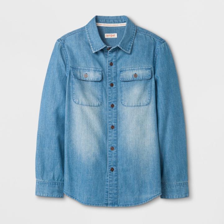 Boys' Long Sleeve Button-down Shirt - Cat & Jack Denim Blue