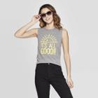 Women's It's All Good Sunshine Round Neck Tank Top - Modern Lux (juniors') - Gray/yellow