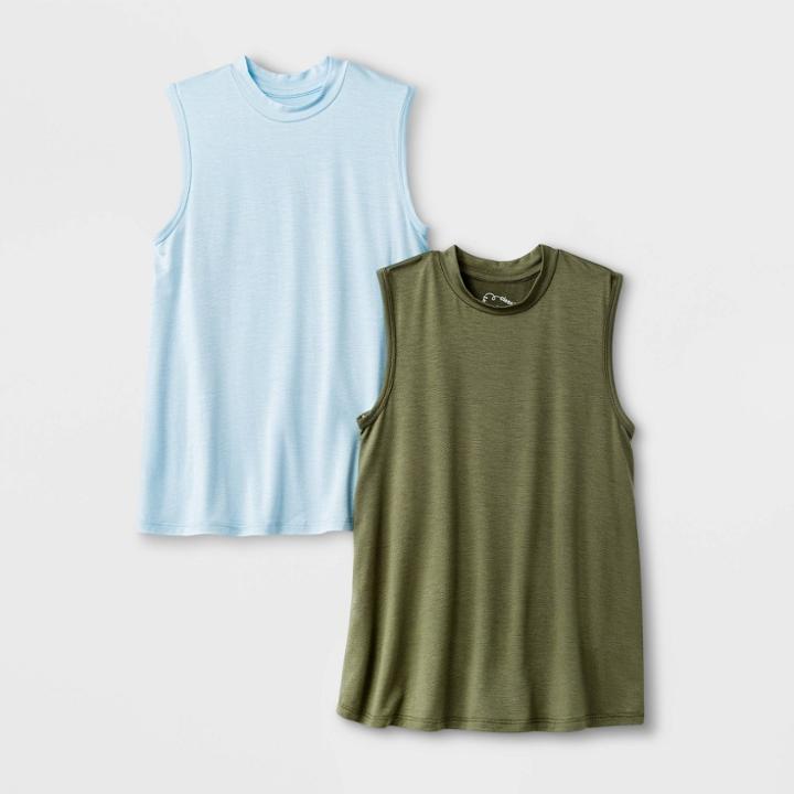 Girls' 2pk High Neck Tank Top - Art Class Aqua/olive