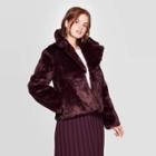 Women's Long Sleeve Faux Fur Jacket - A New Day Burgundy