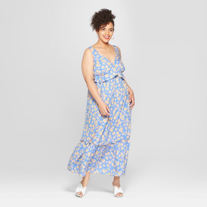 Women's Plus Size Floral Print Midi Tank Dress - Who What Wear Blue X, Blue Floral