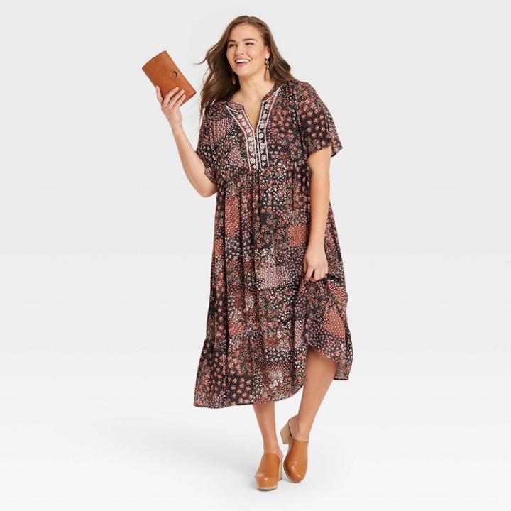 Women's Plus Size Short Sleeve Dress - Knox Rose Black Floral