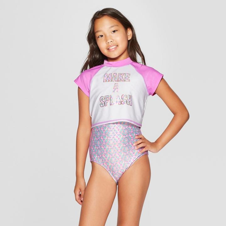 Girls' Make A Splash Rashguard Rash Guard Set - Cat & Jack Purple S, Girl's,