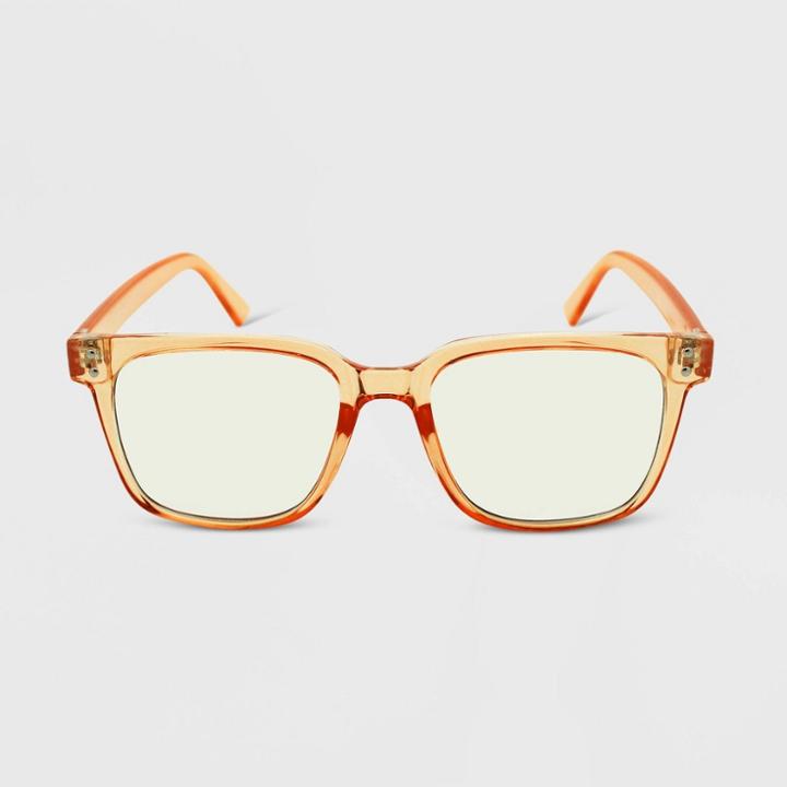 Women's Crystal Rectangle Blue Light Filtering Glasses - Wild Fable Orange