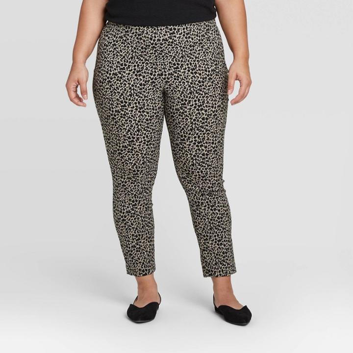 Women's Plus Size Leopard Print Skinny Ankle Pants - A New Day Brown 14w, Women's, Black