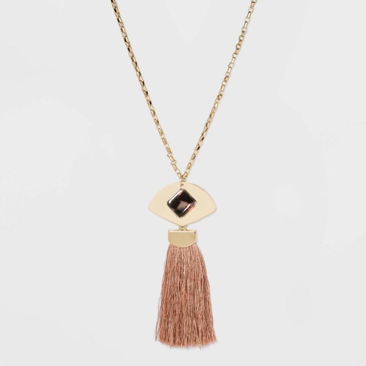 Pendant Silk Tassel Necklace - A New Day Blush, Women's, Gold