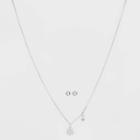 Silver Plated Cubic Zirconia Initial 'a' Chain Pendant Necklace And Earring Set - A New Day