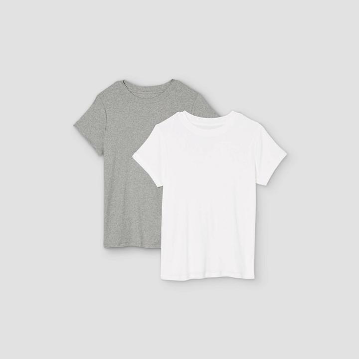Women's Plus Size Short Sleeve Ribbed 2pk Bundle T-shirt - A New Day White/gray