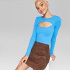 Women's Long Sleeve Rib Top With Chest Cut Out - Wild Fable Blue