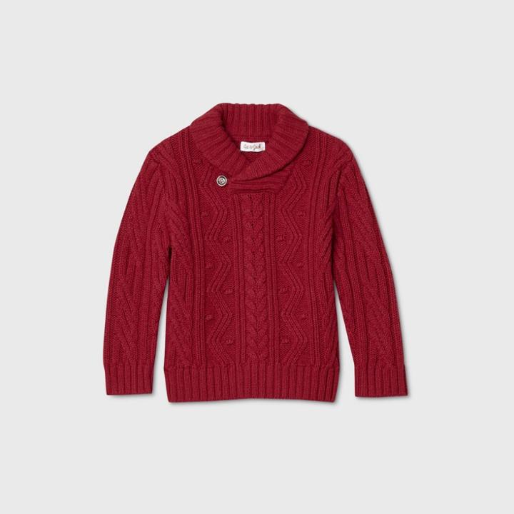 Toddler Boys' Shawl Collar Solid Pullover Sweater - Cat & Jack Red