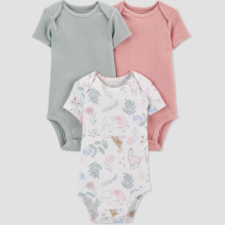Baby Girls' 3pk Safari Bodysuit - Just One You Made By Carter's Pink/white
