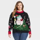 33 Degrees Women's Plus Size I'm Not Sorry Cat Holiday Graphic Pullover Sweater - Black
