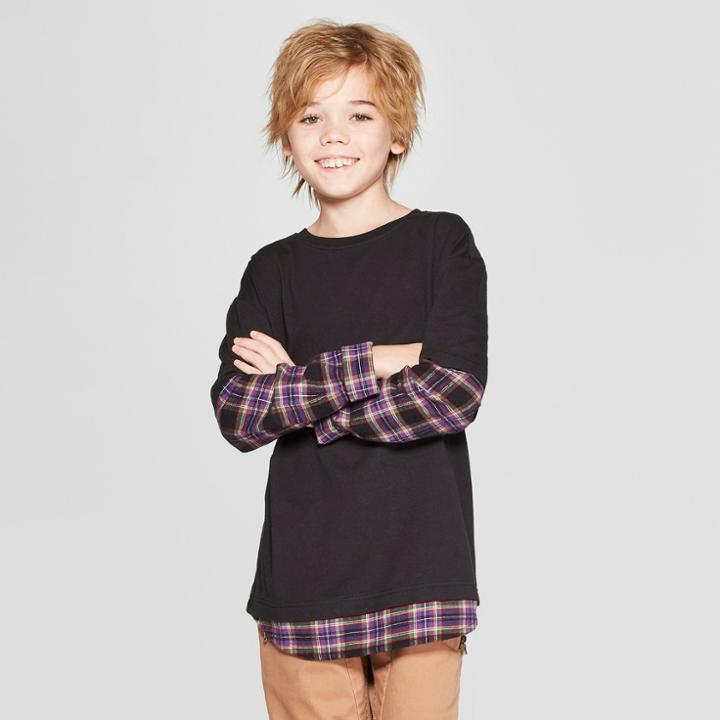 Boys' Long Sleeve Woven T-shirt - Art Class Black