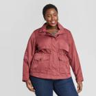 Women's Plus Size Long Sleeve Rain Jacket - Ava & Viv Red X