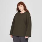 Women's Plus Size Long Sleeve Relaxed Seamed Top - Prologue Olive