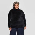 Women's Plus Size Long Sleeve Turtleneck Velour Rib Tunic Sweatshirt - A New Day Black