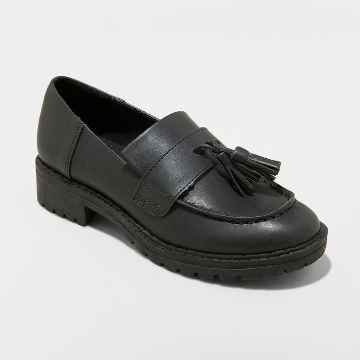 Women's Mallory Wide Width Tassel Loafers - Wild Fable Black 5w,