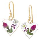 Distributed By Target Women's Gold Over Sterling Silver Pressed Flowers Small Heart Drop Earrings,