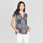 Women's Printed Sleeveless V-neck Blouse - Knox Rose Navy