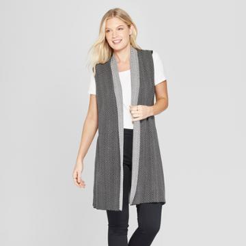 Women's Houndstooth Shawl Collar Sweater Vest - Jillian Nicole - Black