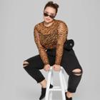 Women's Plus Size Animal Print Long Sleeve Crewneck Mesh Top - Wild Fable Brown/black