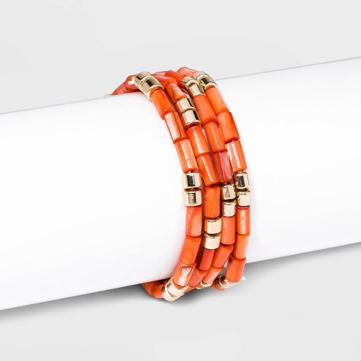 Shell Beaded Stretch Bracelet Set 4pc - A New Day Red