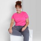 Women's Plus Size Short Sleeve Cropped T-shirt - Wild Fable Berry Pink