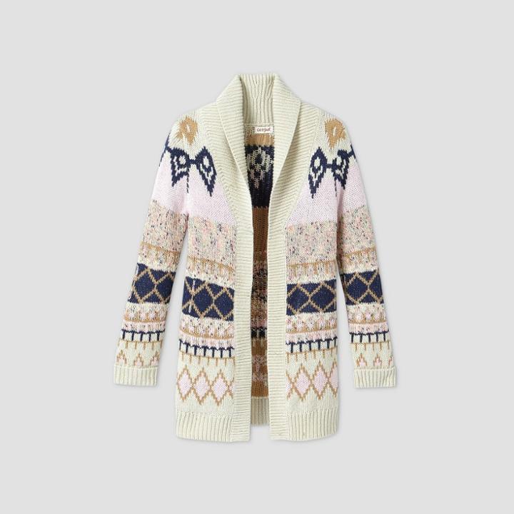 Girls' Fair Isle Long Open Cardigan - Cat & Jack Cream