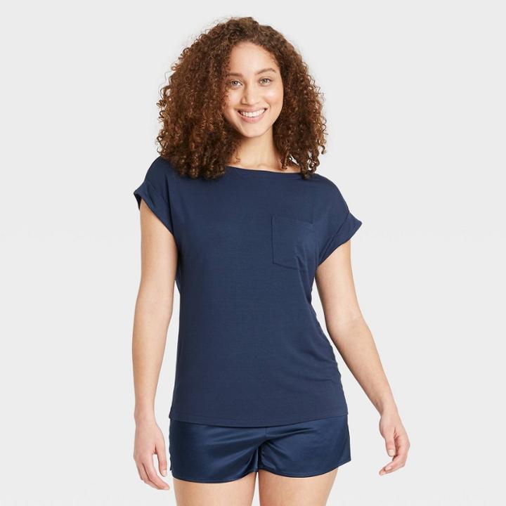 Women's Beautifully Soft Short Sleeve Sleep T-shirt - Stars Above Blue