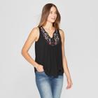 Women's Sleeveless Embroidered Knit Tank Top - Knox Rose Black