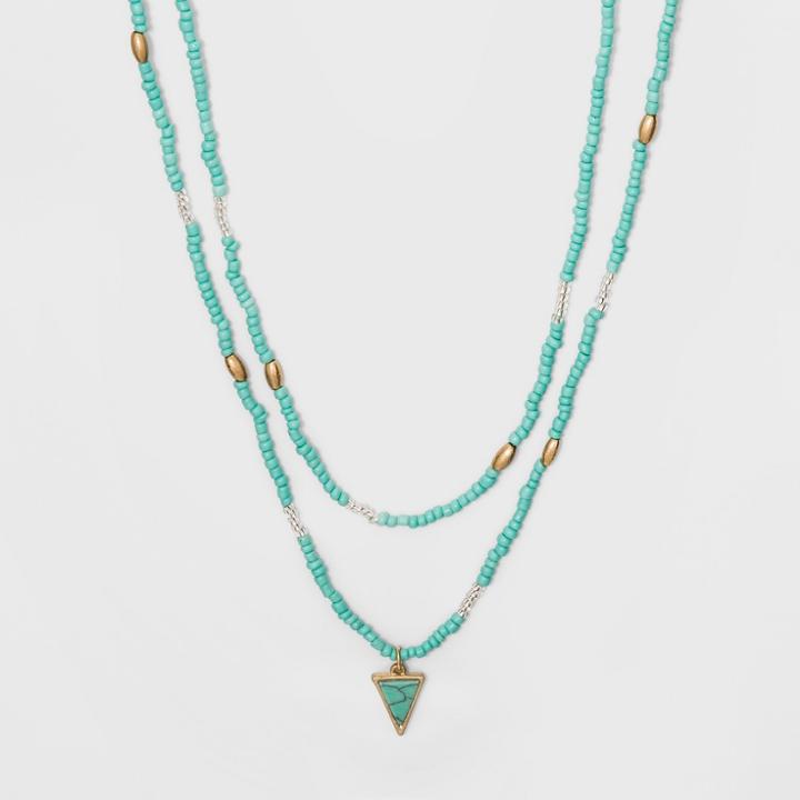 Two Row Triangular Stone Charm Layered Necklace - Universal Thread Mint,