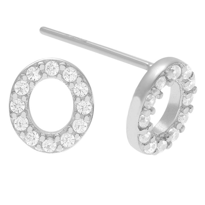 Journee Collection 1/5 Ct. T.w. Round-cut Cubic Zirconia Initial Stud Pave Set Earrings - Silver, O, Girl's, Silver