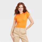 Women's Plus Size Short Sleeve Ribbed T-shirt - A New Day Orange