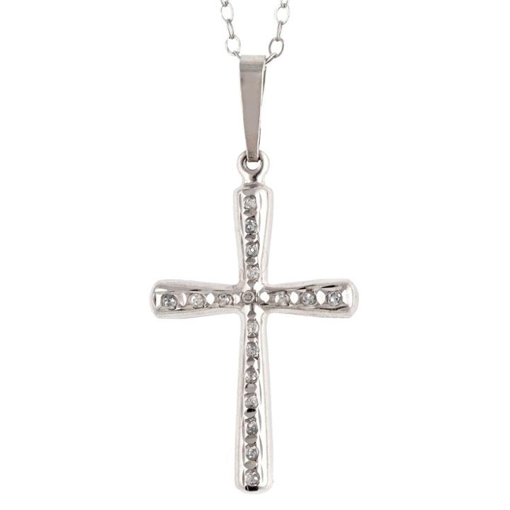 Target Sterling Silver Cross Pendant Necklace With Diamond Accents - White, Women's