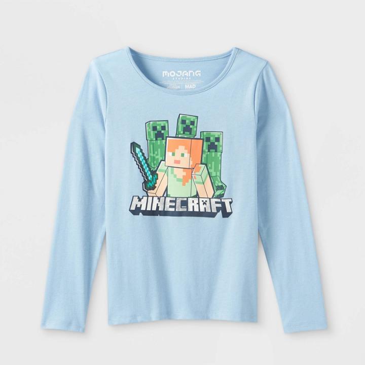 Girls' Minecraft Long Sleeve Graphic T-shirt - Blue