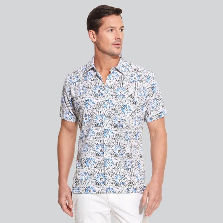 Van Heusen Men's Floral Print Classic Fit Short Sleeve Button-down Shirt - Green/floral
