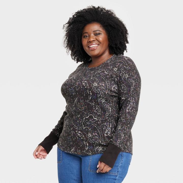 Women's Plus Size Long Sleeve Thermal Top - Knox Rose Purple Paisley