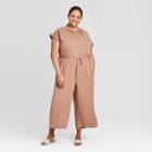 Women's Plus Size Short Sleeve Ankle Length Jumpsuit - Prologue Brown 1x, Women's,