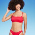 Women's Ribbed Square Neck Bralette Bikini Top - Wild Fable Red Xxs
