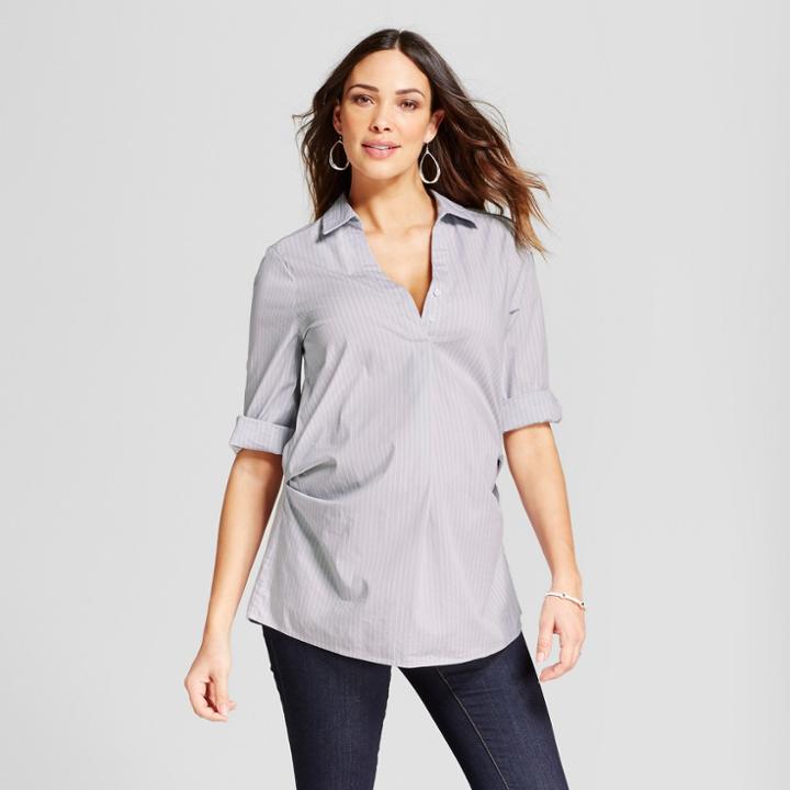 Maternity Striped Pleated Popover - Isabel Maternity By Ingrid & Isabel Blue