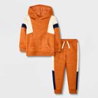 Toddler Boys' 2pc Colorblock Textured Fleece Hoodie Pullover Sweatshirt And Jogger Pants Set - Cat & Jack Orange/navy