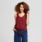 Women's Button Front Tie Tank - A New Day Burgundy (red)