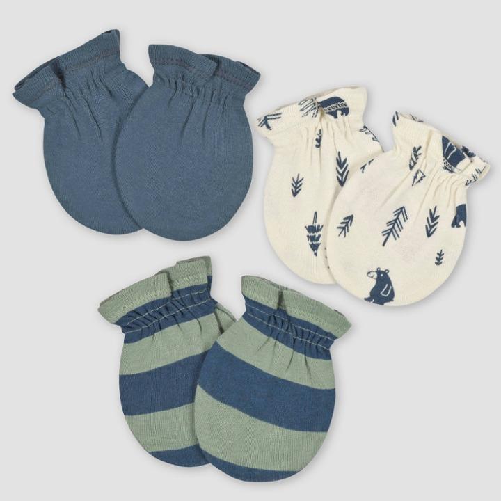 Gerber Baby 3pk Bear Mittens - White/forest Green/navy Blue